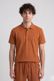 Jacquard Polo & Short Brown  Co-Ords Set