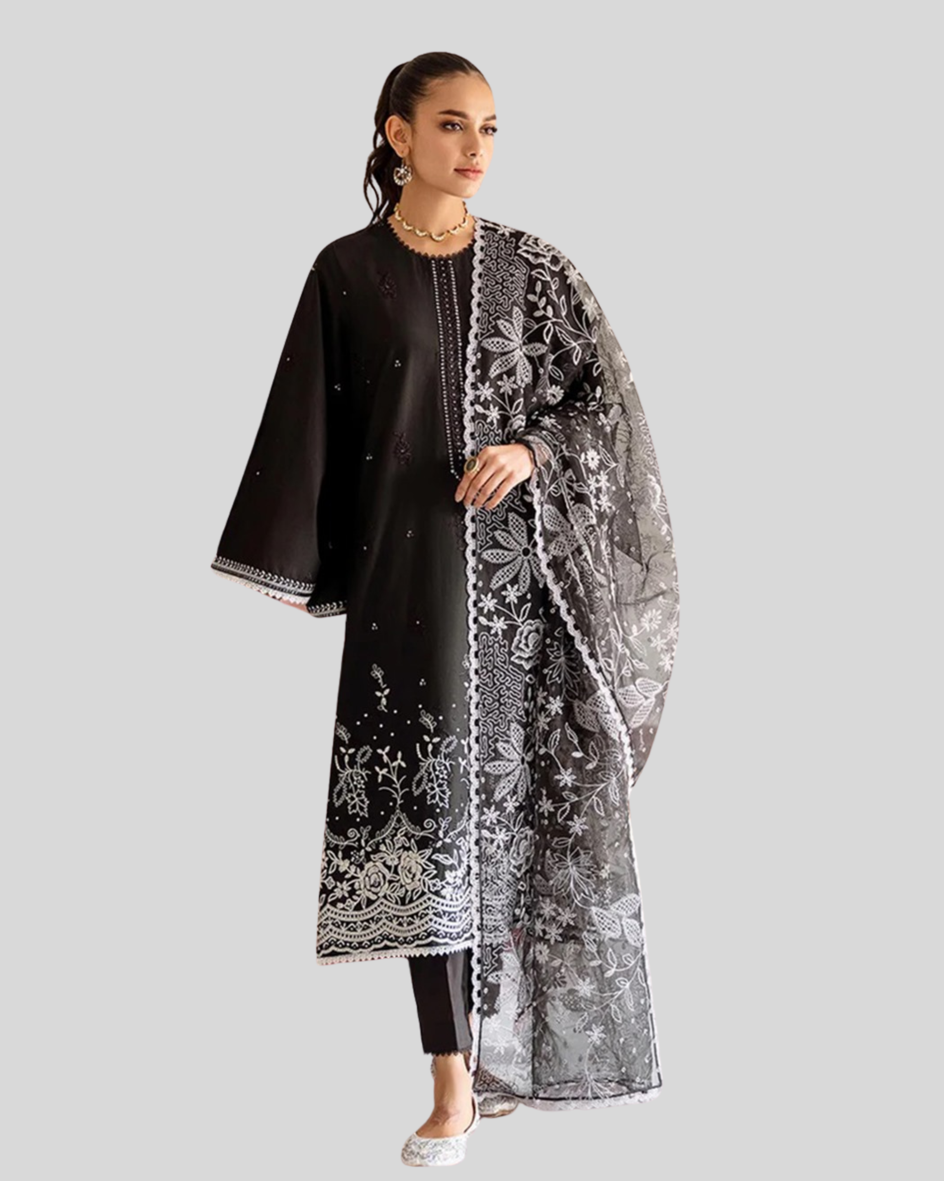 Luxury Embroidered Lawn Suit – ZE-547 BLK