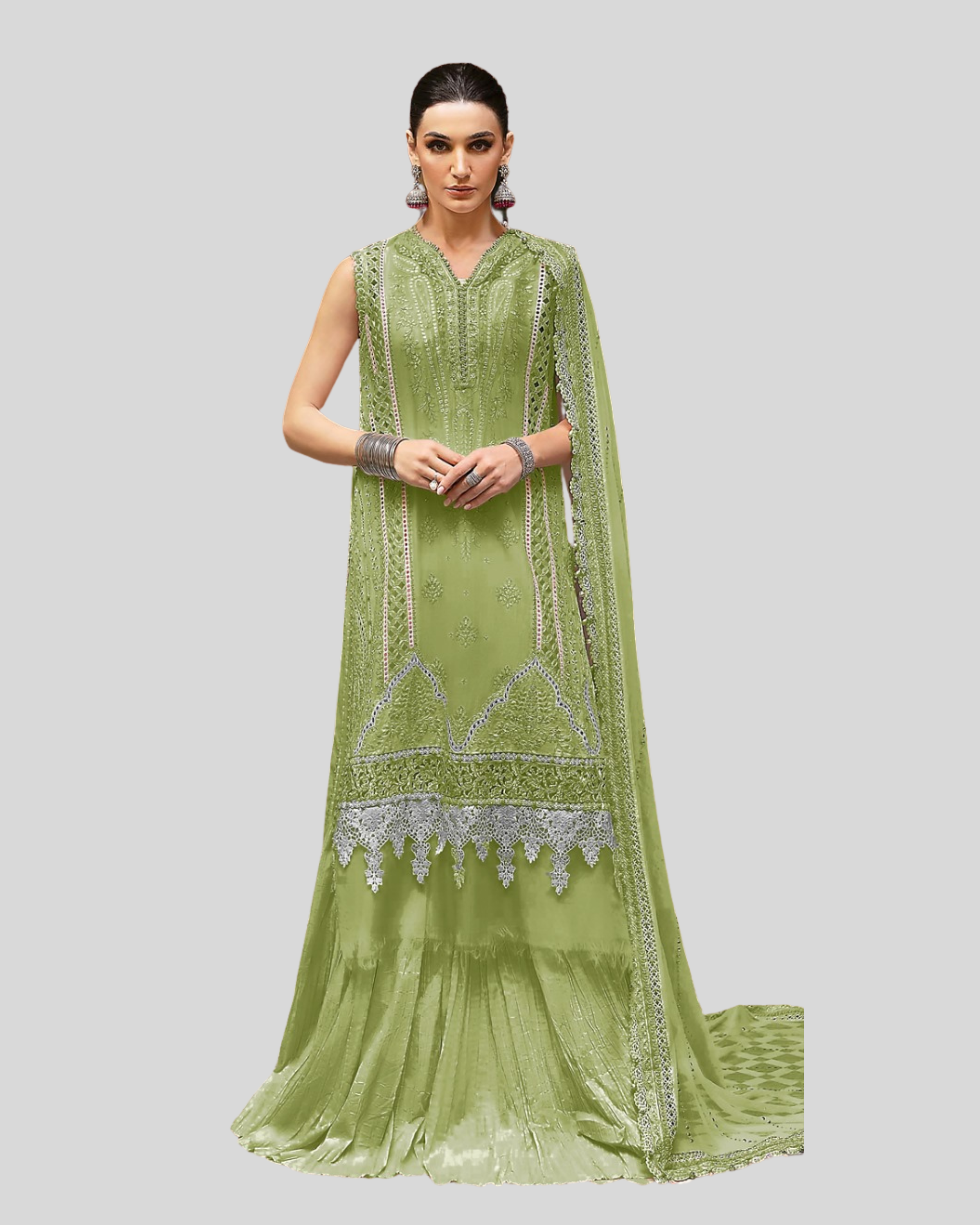 Luxury Embroidered Lawn Suit – ZE-735 Green
